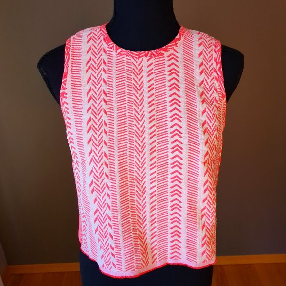 Bodybag By Jude Cropped Sleeveless Zip Back Woven Aztec Festival Top Neon Coral - Picture 5 of 10
